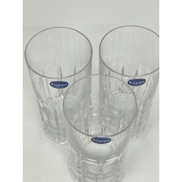 Bohemia Cut Crystal Clear Highball Glasses 5.75” Set Of 3 Original Stickers - Picture 4 of 8